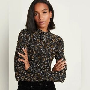 NWT Veronica Beard Fresno Turtleneck,  Floral Black/Brown Women's Top, Ruched